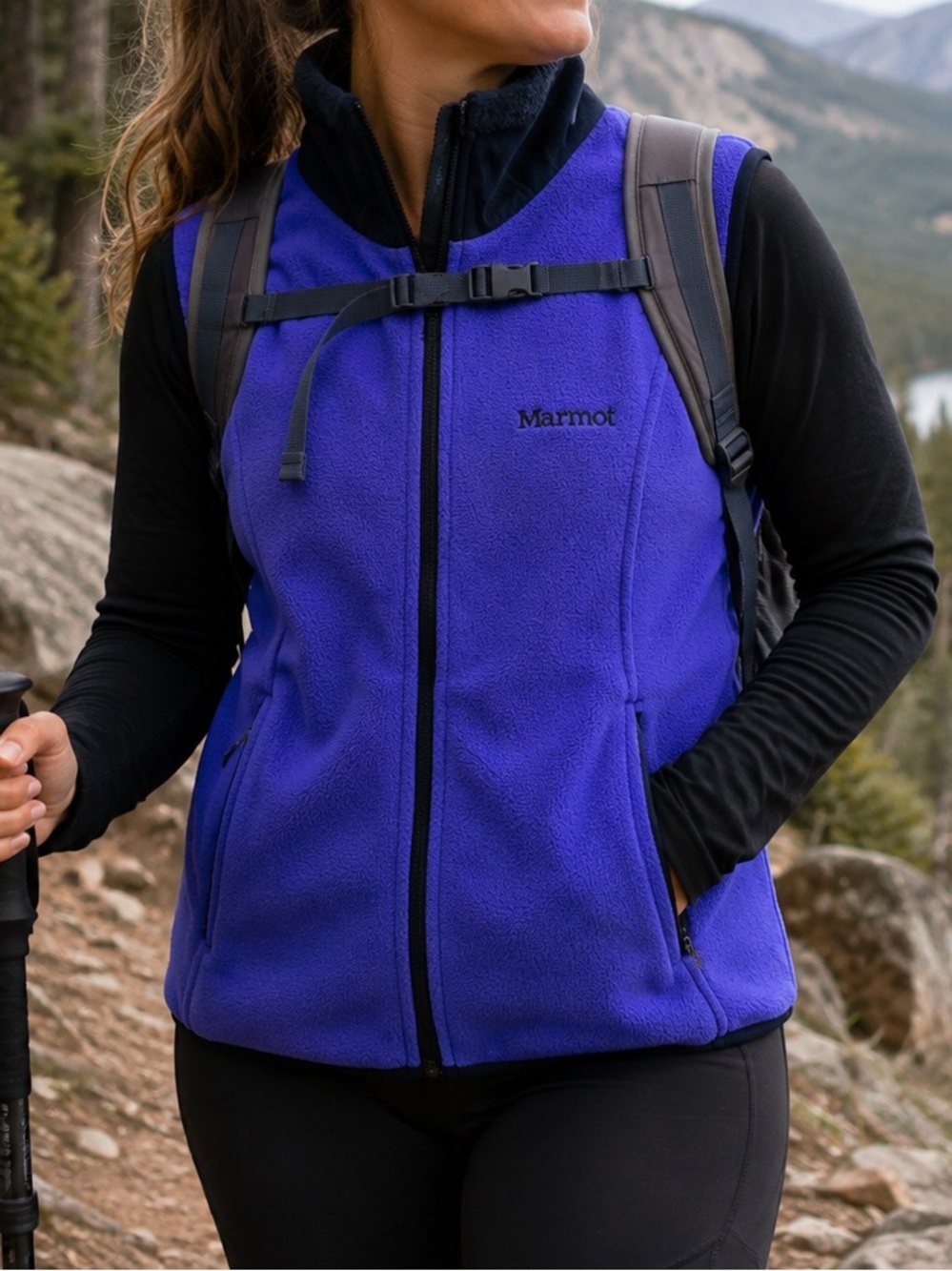 Marmot Women’s Fleece Full Zip Vest Large Purple Outdoor Hiking Vintage Gorpcore